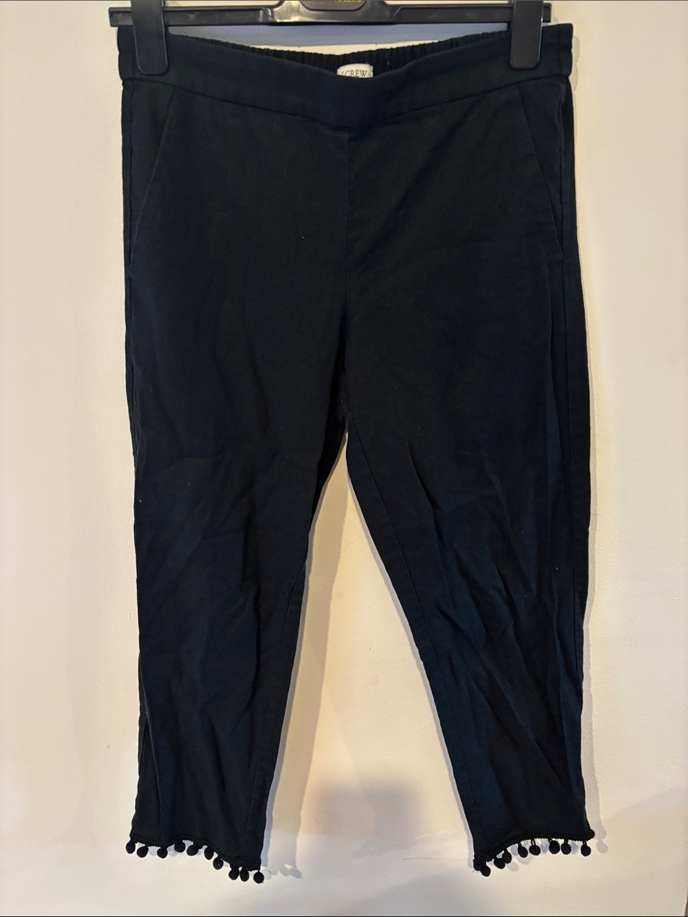J. Crew Black Cropped Chino Pants with Pom-Pom Hem